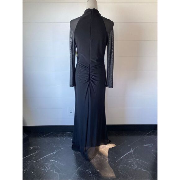 Betsy & Adam Women's Long Sheer Sleeve Mock NeckStretch Scuba Crepe Sheath Gown - Picture 7 of 14